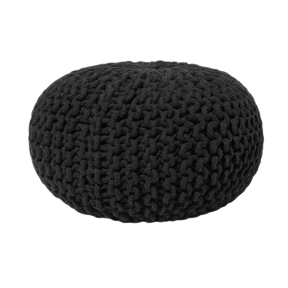 Pouf ottomana in cotone lavorato a maglia Nero perline EPS riempimento rotondo piccolo poggiapiedi 40 x 25 cm