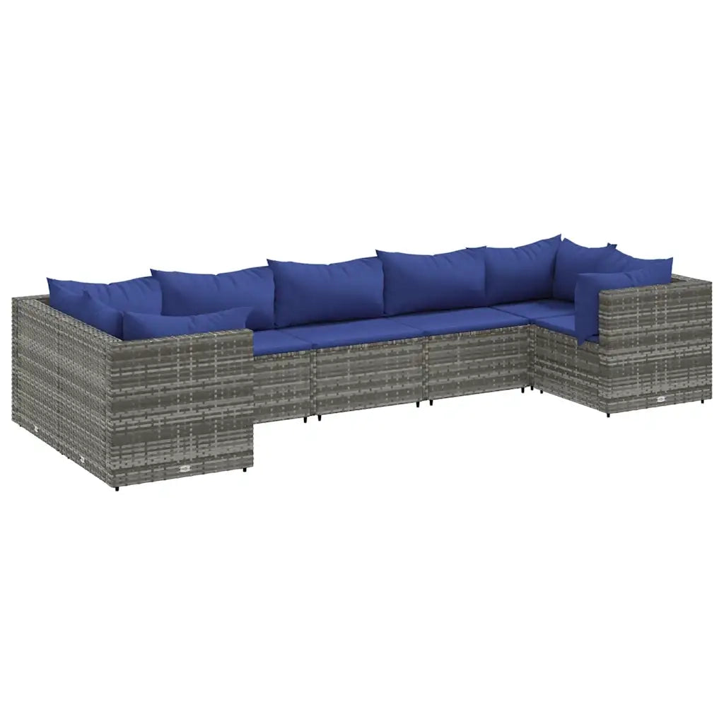 Set Divani da Giardino 7 pz con Cuscini in Polyrattan Grigio