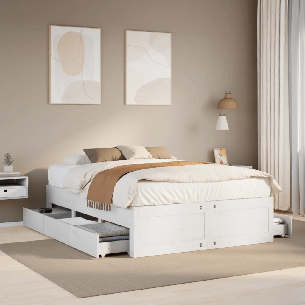 Giroletto senza Materasso con Cassetti Bianco 140x200 cm Pino