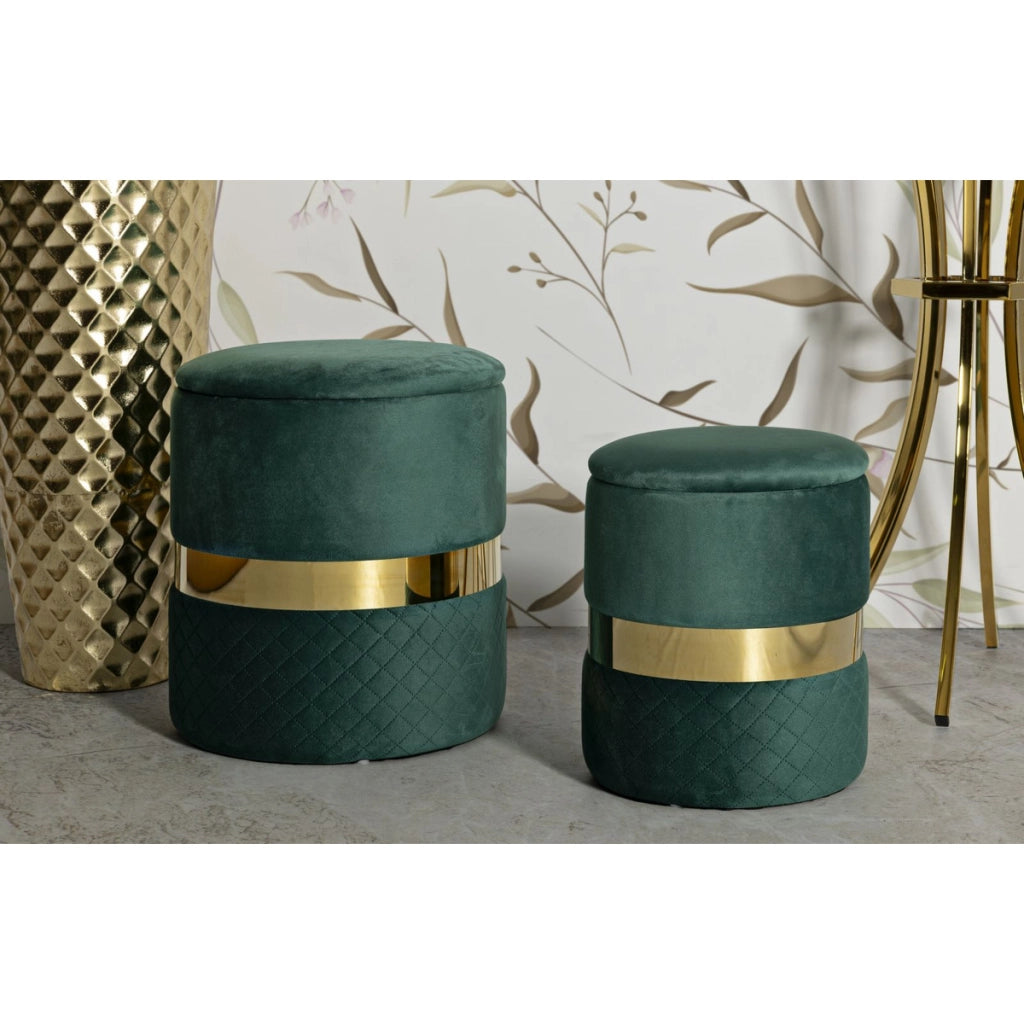 Set di 2 Pouf VKH870, Verde, Poliestere, 37x37x42 cm