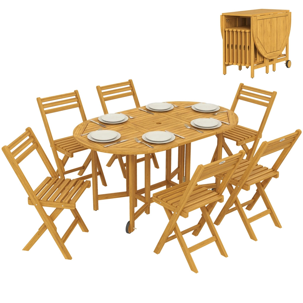 Set da Giardino 7 Pezzi con Tavolo Allungabile e 6 Sedie Pieghevoli ¨C zephmum ¨C Legno FSC Grigio