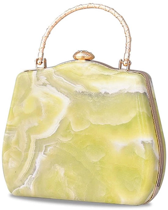 Borsa a Tracolla per Donna in Marmo con Cinturino di Lusso e Chiusura a Catena, Piccola Borsa Elegante per Matrimonio, Festa di Sera, Compleanno, Festa di Ballo, Verde Chloro.