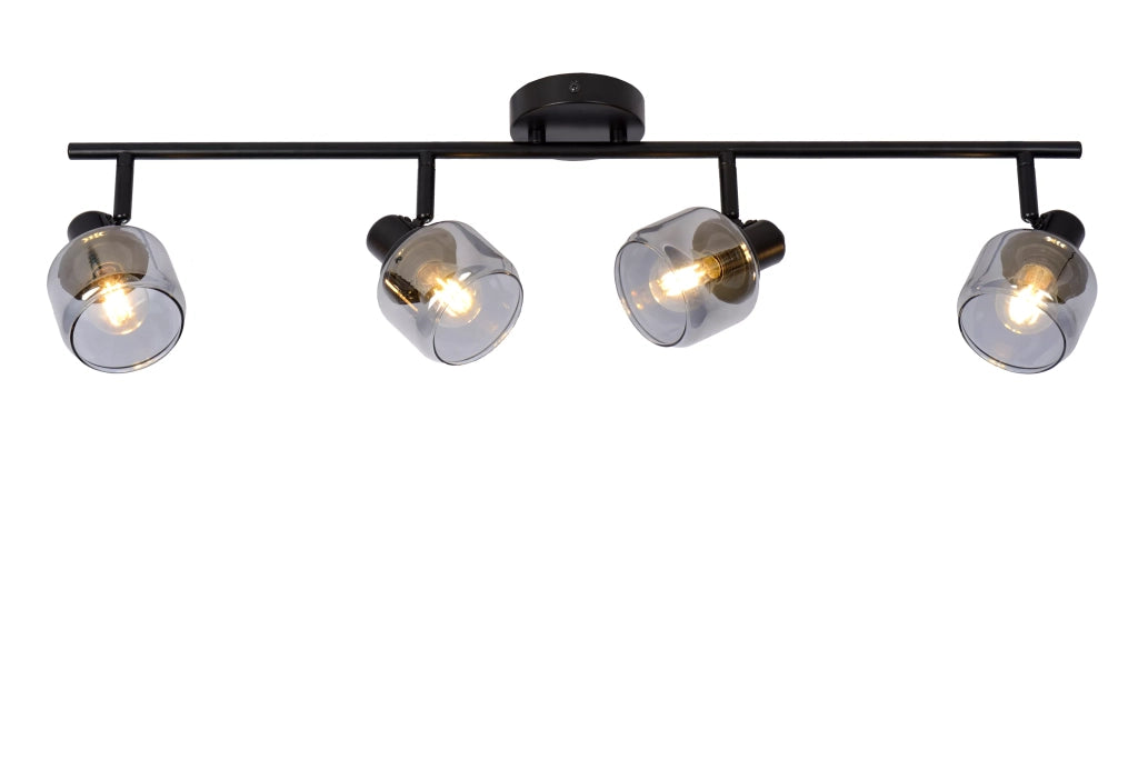 Plafoniera a barra Lucide Bjorn nera vetro 74cm 4xE14