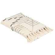 Coperta in cotone bianco e nero 130 x 170 cm con motivo a righe e frange decorative, fatta a mano.