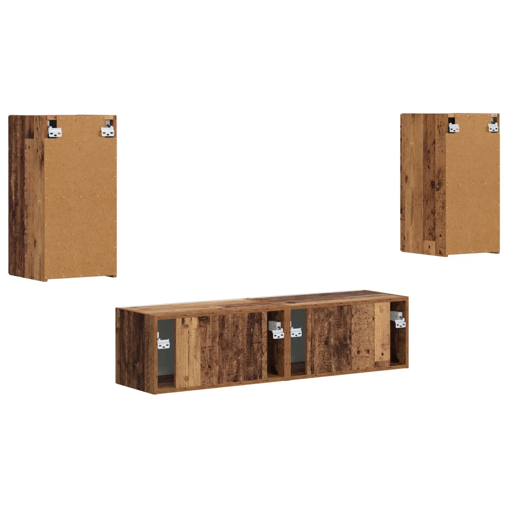 Set mobile TV 4 pz-Credenza per TV Legno vecchio Legno multistrato 191012