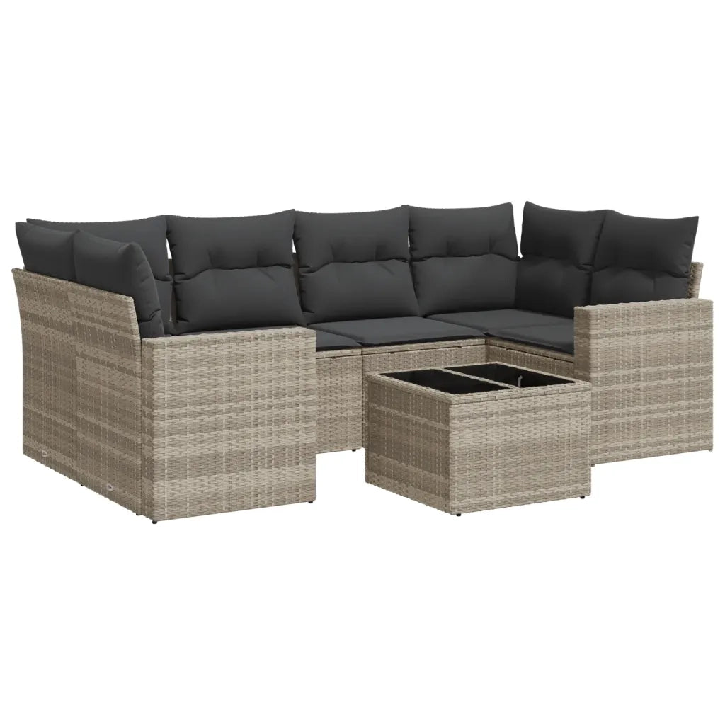 Set Divani da Giardino 7pz con Cuscini Grigio Chiaro Polyrattan