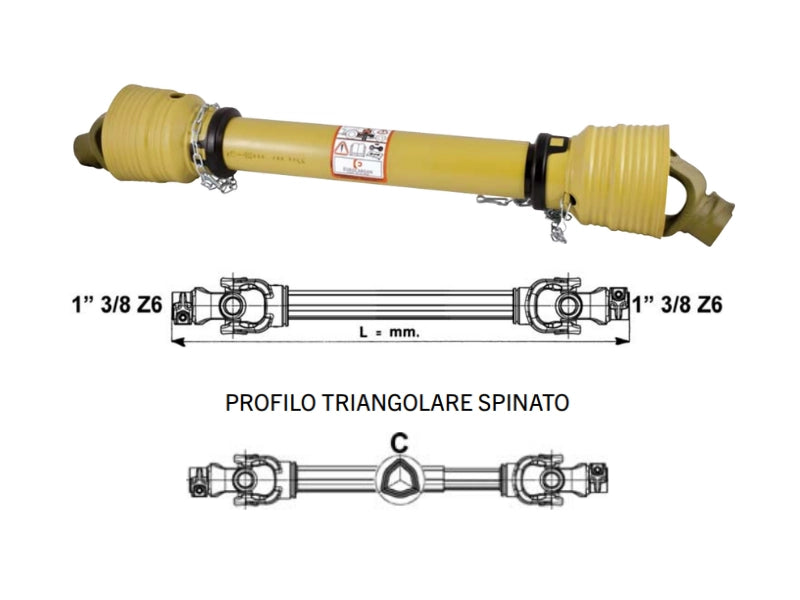 Albero cardanico categoria 4 Eurocardan profilo triangolare spinato - 900 mm