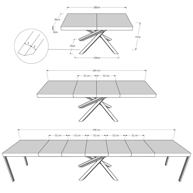 Tavolo allungabile 180/440x90 cm Volantis Premium telaio Multicolore 4/C - Noce