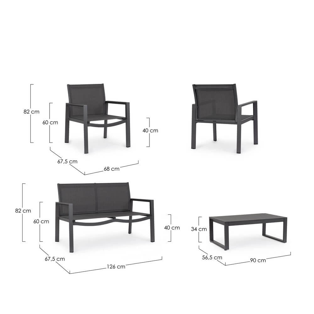 Set da 4 pezzi salotto da giardino in alluminio e textilene - QUIETUDE