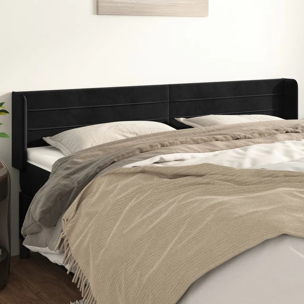 Testiera | Testata ad Orecchio Nera 183x16x78/88 cm in Velluto