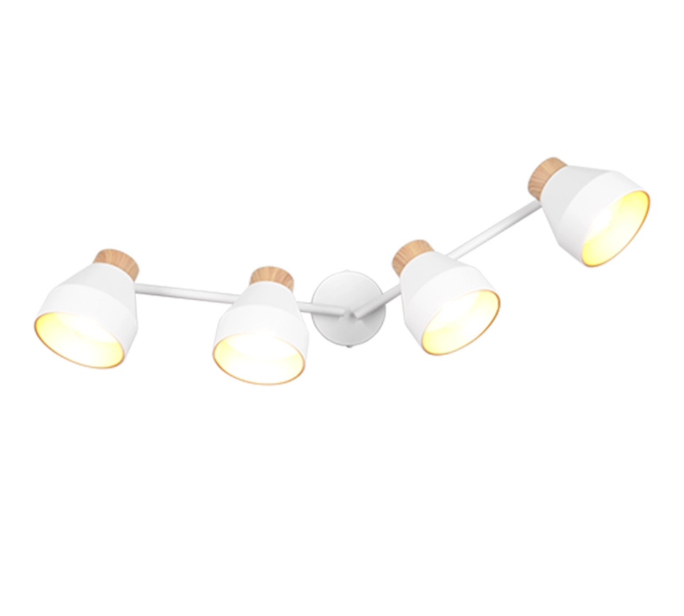 Barra 4 spots, metallo e legno, bianco e oro, L 72 cm, Valentin