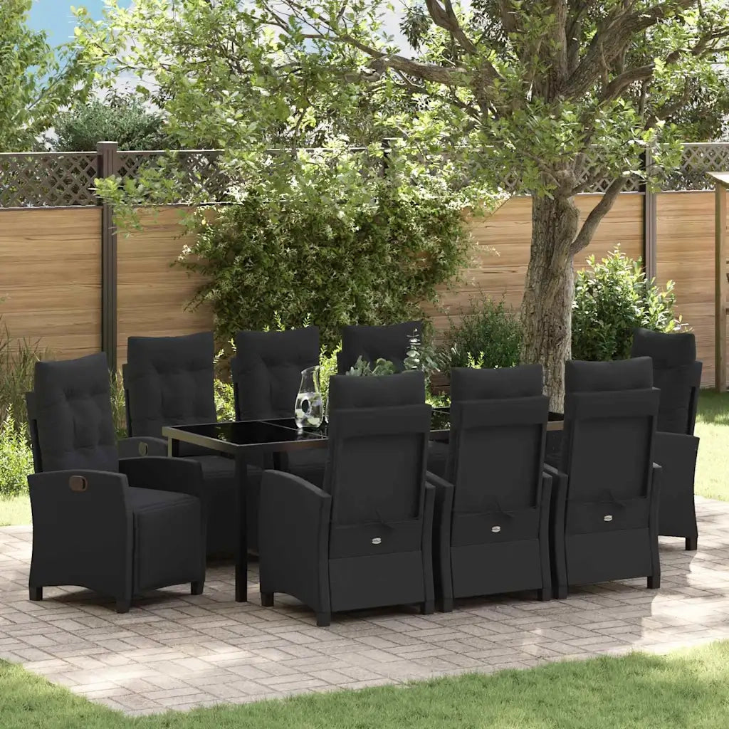 Set da Pranzo per Giardino con cuscino 9 pcs Nero polyrattan 3380427