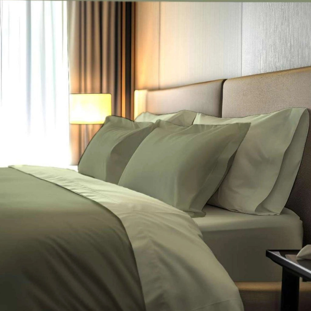 Rosirora, set Completo Letto Piazza e Mezza in Percalle, Verde