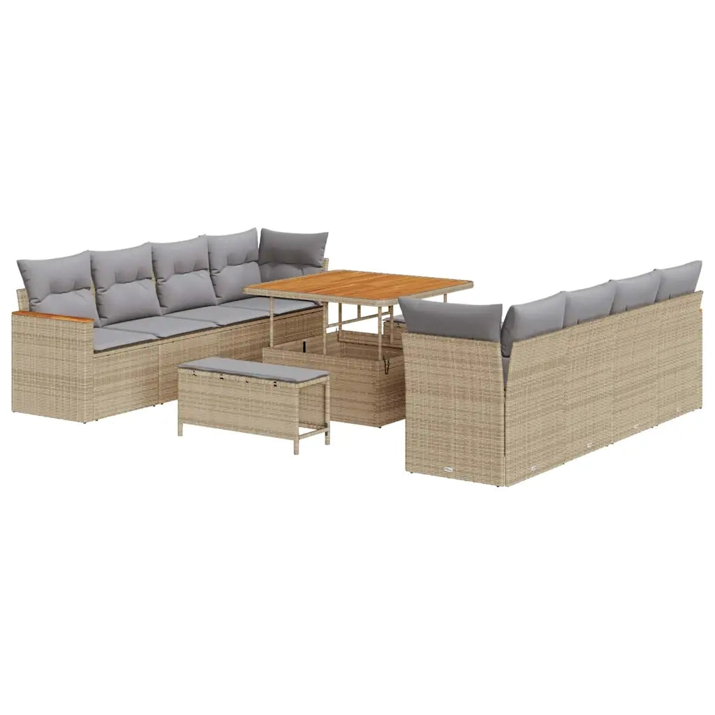 Set Divano da Giardino con cuscino 12 pcs Beige polyrattan