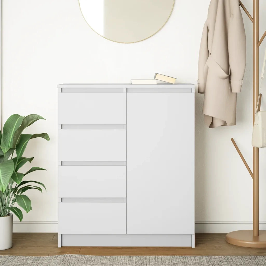 Credenza | Madia | Buffet da pranzo | Armadio da pranzo con Cassetti Bianco 71x35x84 cm in Legno Multistrato