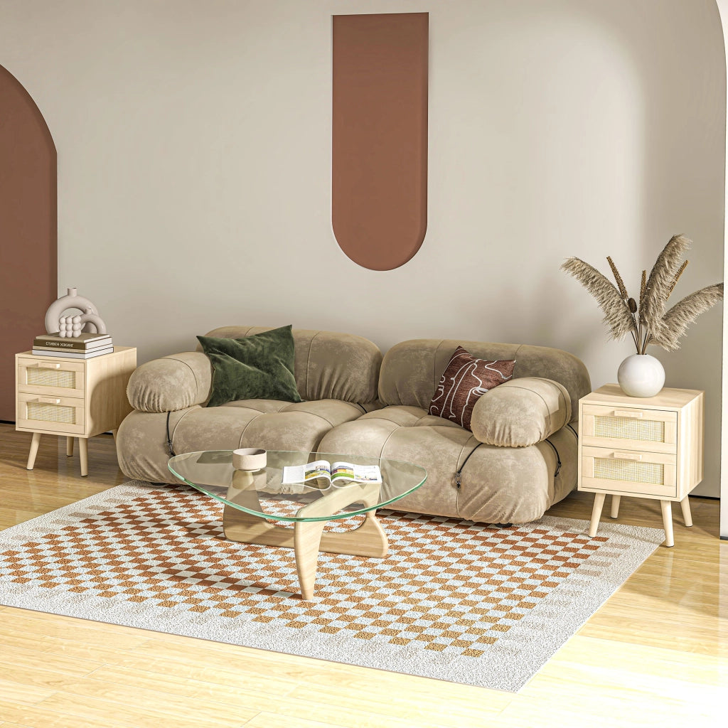 Set 2 Comodini per Camera da Letto Stile Boho con 2 Cassetti. 40x40x56cm. Legno Naturale