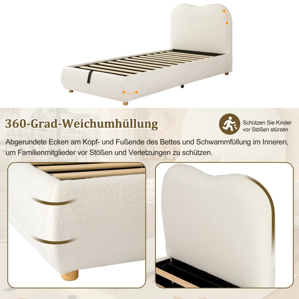 letto imbottito bouclé beige 90 x 200 cm