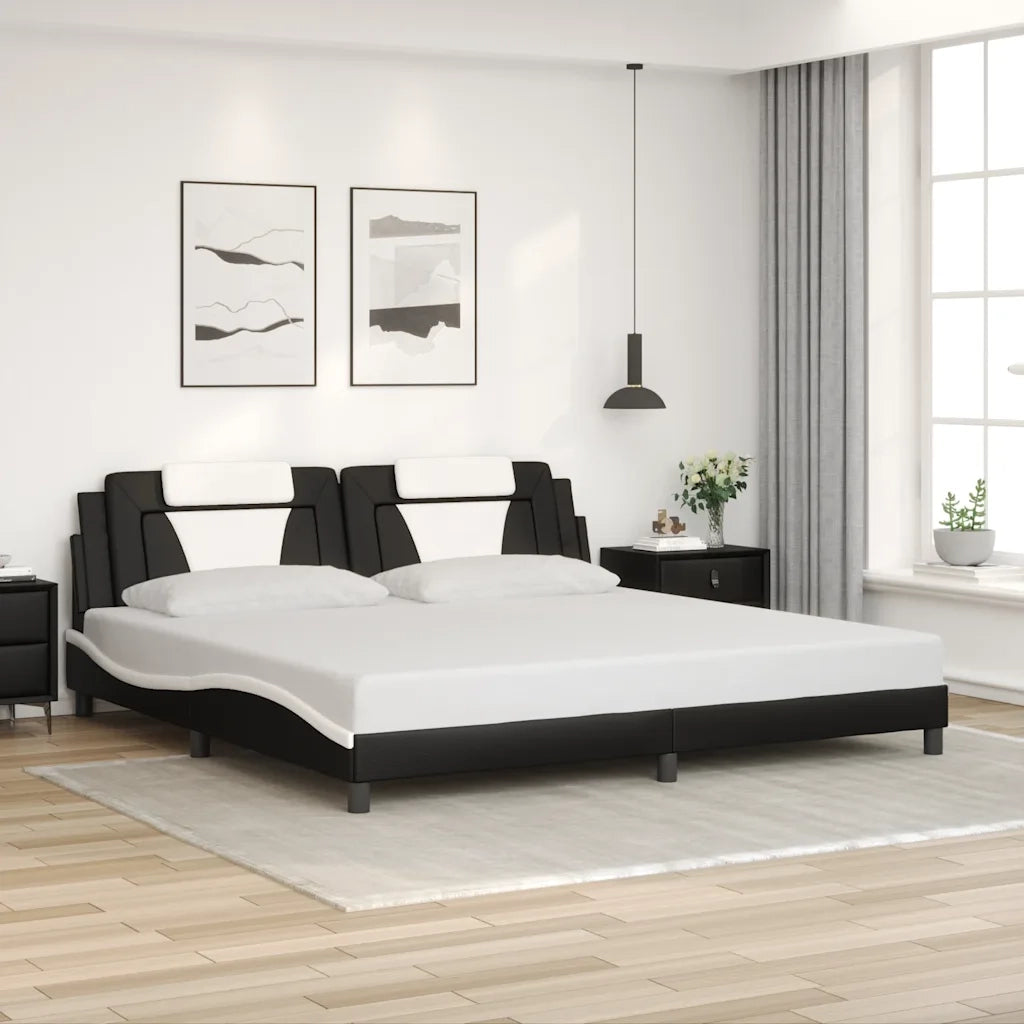 Giroletto Viana senza Materasso-Struttura Letto Bianco e Nero 200x200 cm in Similpelle