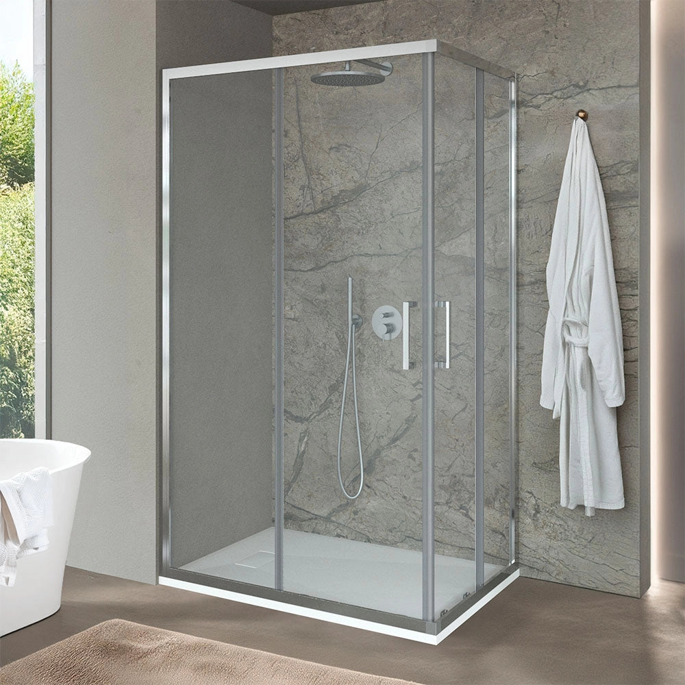 Box doccia angolare 90x160 con doppia porta scorrevole in vetro trasparente Ted