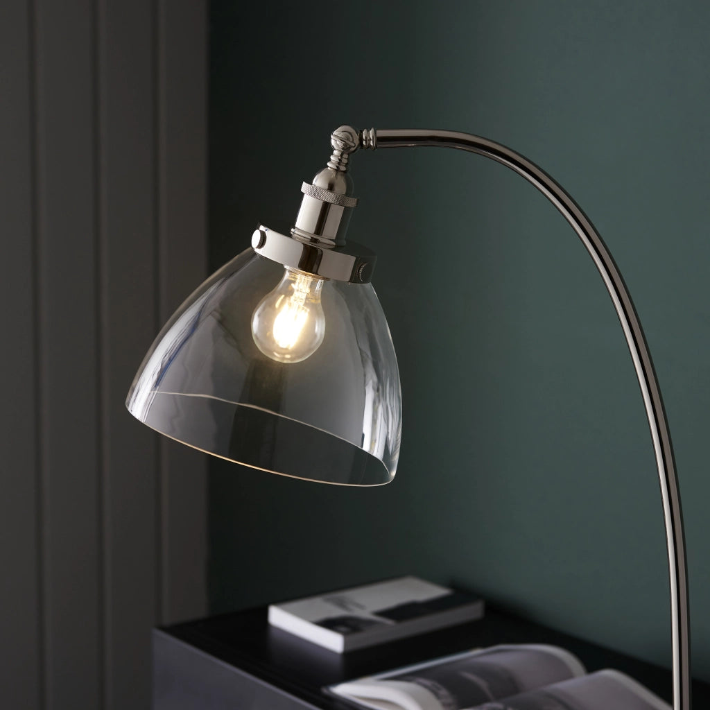 Lampada da terra industriale nichel vetro E27 Endon
