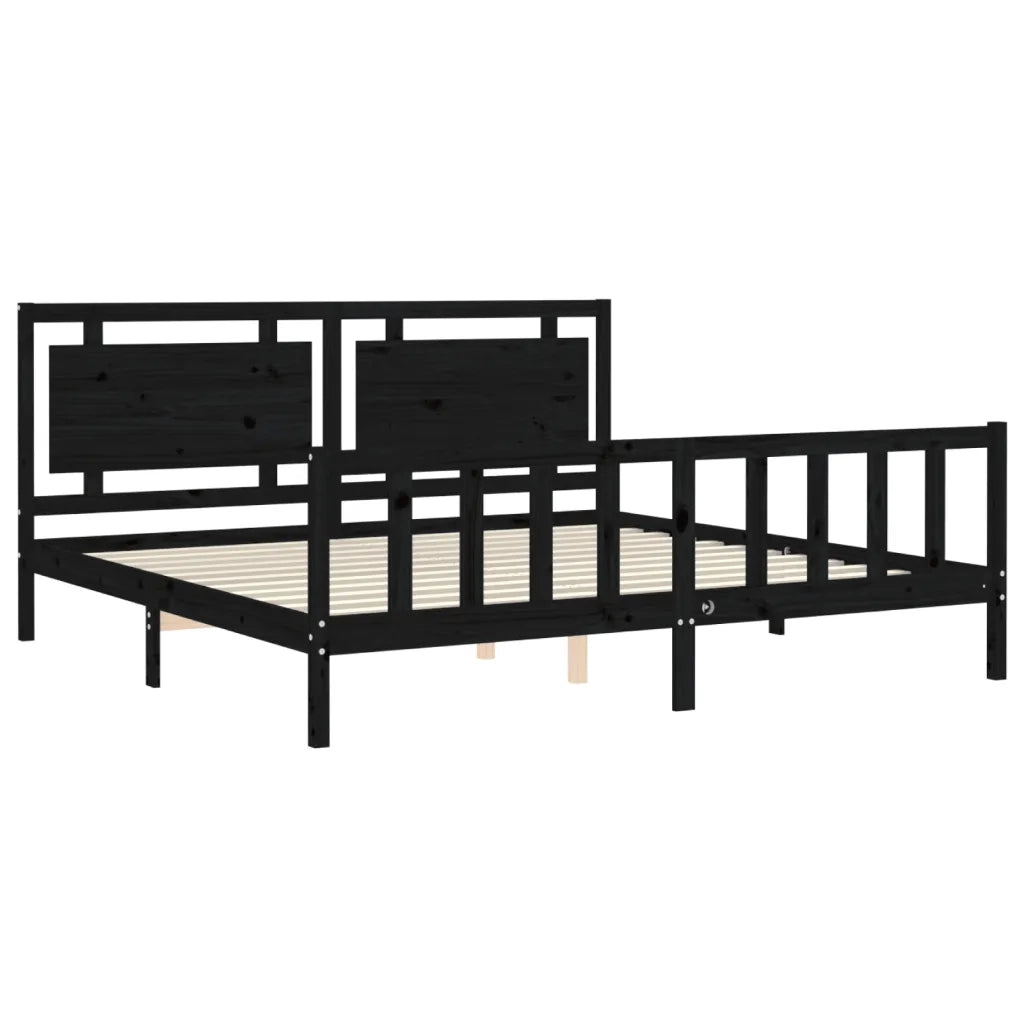 Giroletto con Testiera-Struttura Letto con testiera Nero 200x200 cm in Legno Massello 268548