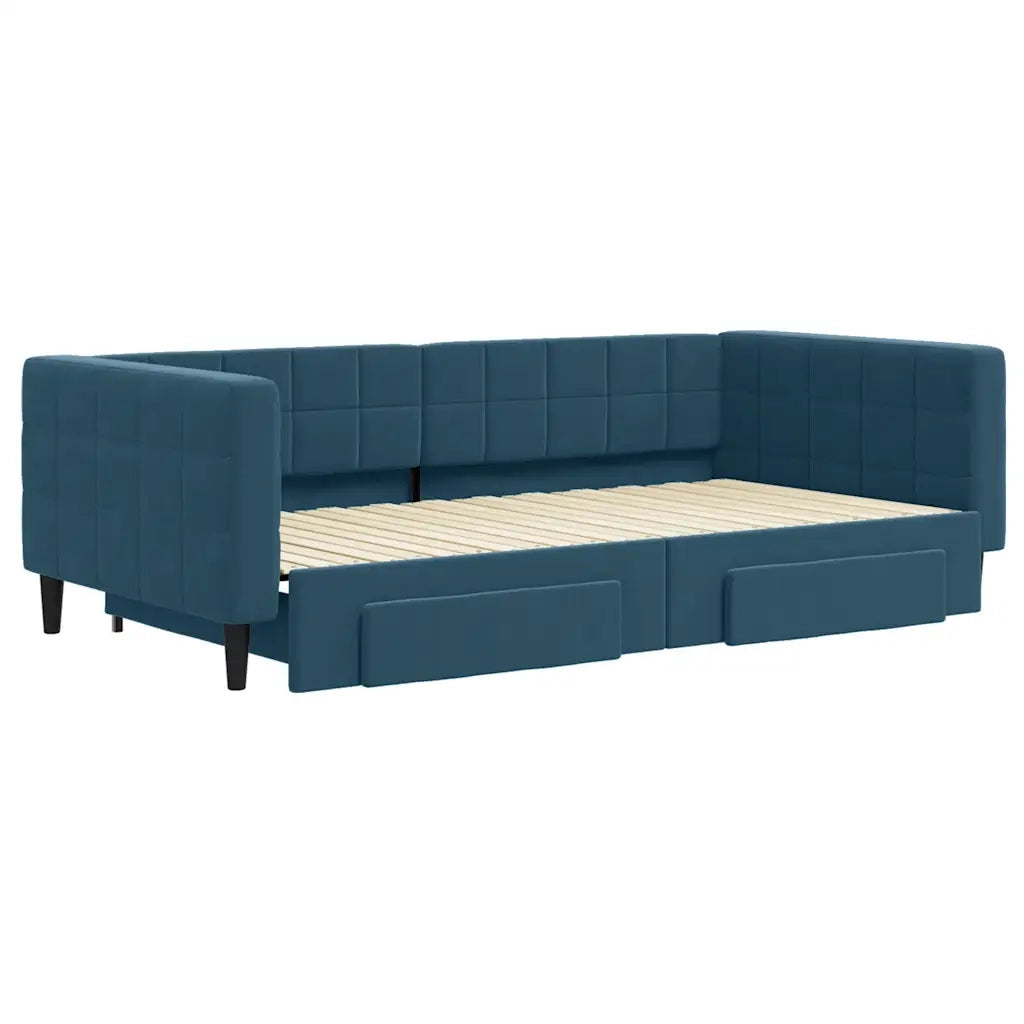 Divano Letto Estraibile con Cassetti Blu 100x200 cm in Velluto 3196745