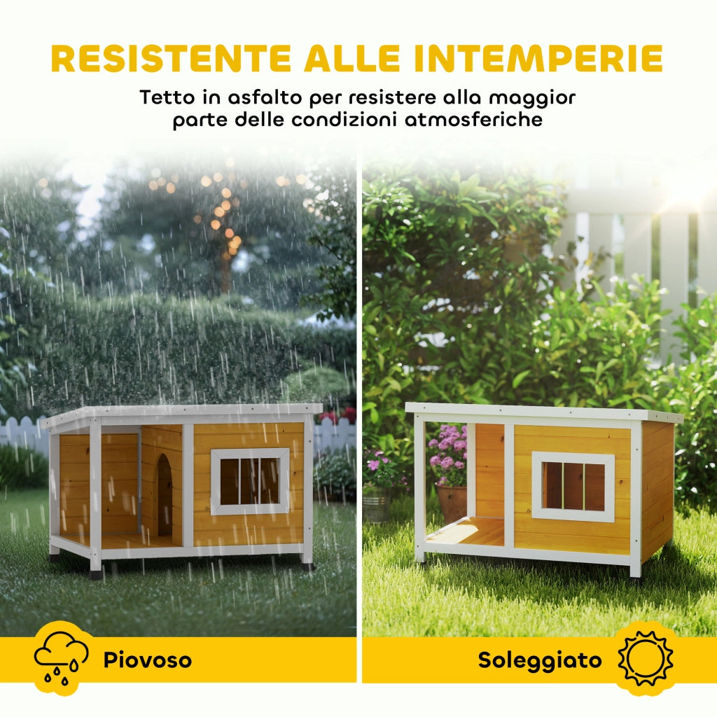 Cuccia per Cani da Esterno in Legno di Abete con Veranda Coperta e Tetto Inclinabile. 85.5x62x60 cm. Multicolore