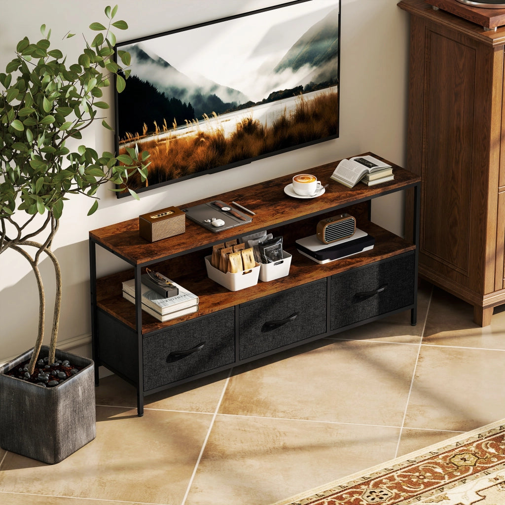 Mobile TV per TV fino a 55 pollici con 3 cassetti e piedi in acciaio ¨C zephmum ¨C marrone 120x29x56 cm