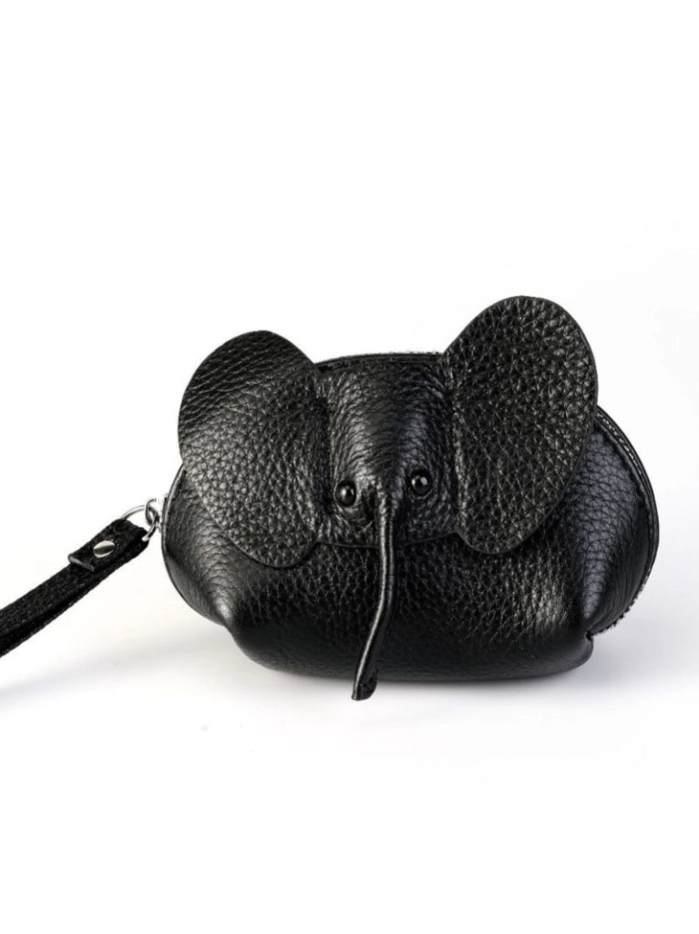 Portamonete, portachiavi e porta carte in vera pelle a forma di elefante, ideale anche come portachiavi da donna.