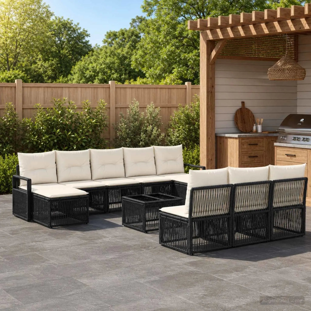 Set Divano da Giardino 11 pcs Nero polyrattan 3435835