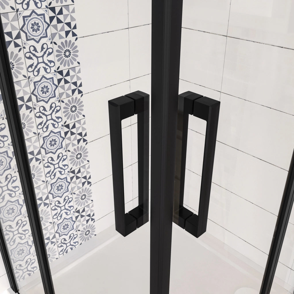 Box Doccia Angolare 80x120 cm H.185 cm Doppia Porta Battente in Vetro Temperato Trasparente Anticalcare 6 mm Profilo Nero Opaco