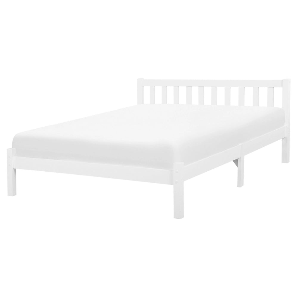 Letto in Legno di pino Bianco con Rete a Doghe Testiera Alta 160 x 200 cm