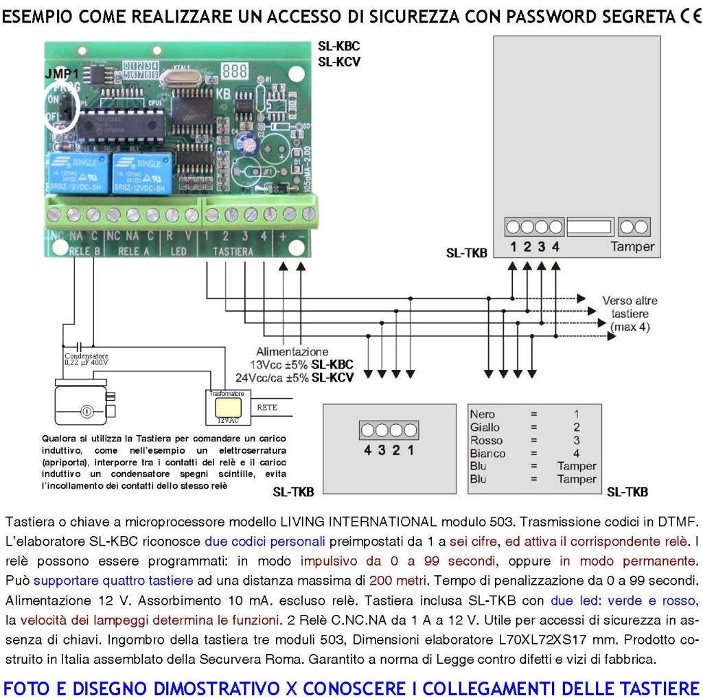 Tastiera Apri Porta da Incasso Digitale Per Modulo 503 Set Elaboratore Remoto Gestisce 2 Attivazioni Antifurto Alimentazione 24 Vcc Codici DTMF 6 Cifre 2 Led e 2 Relè Con Funzioni Programmabili IP44