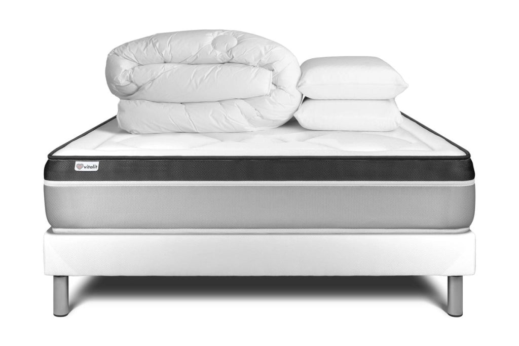 Pacchetto letto completo - Materasso 140x200cm + Box spring con doghe (in kit) + 2 cuscini + Piumino - Vital Ergo