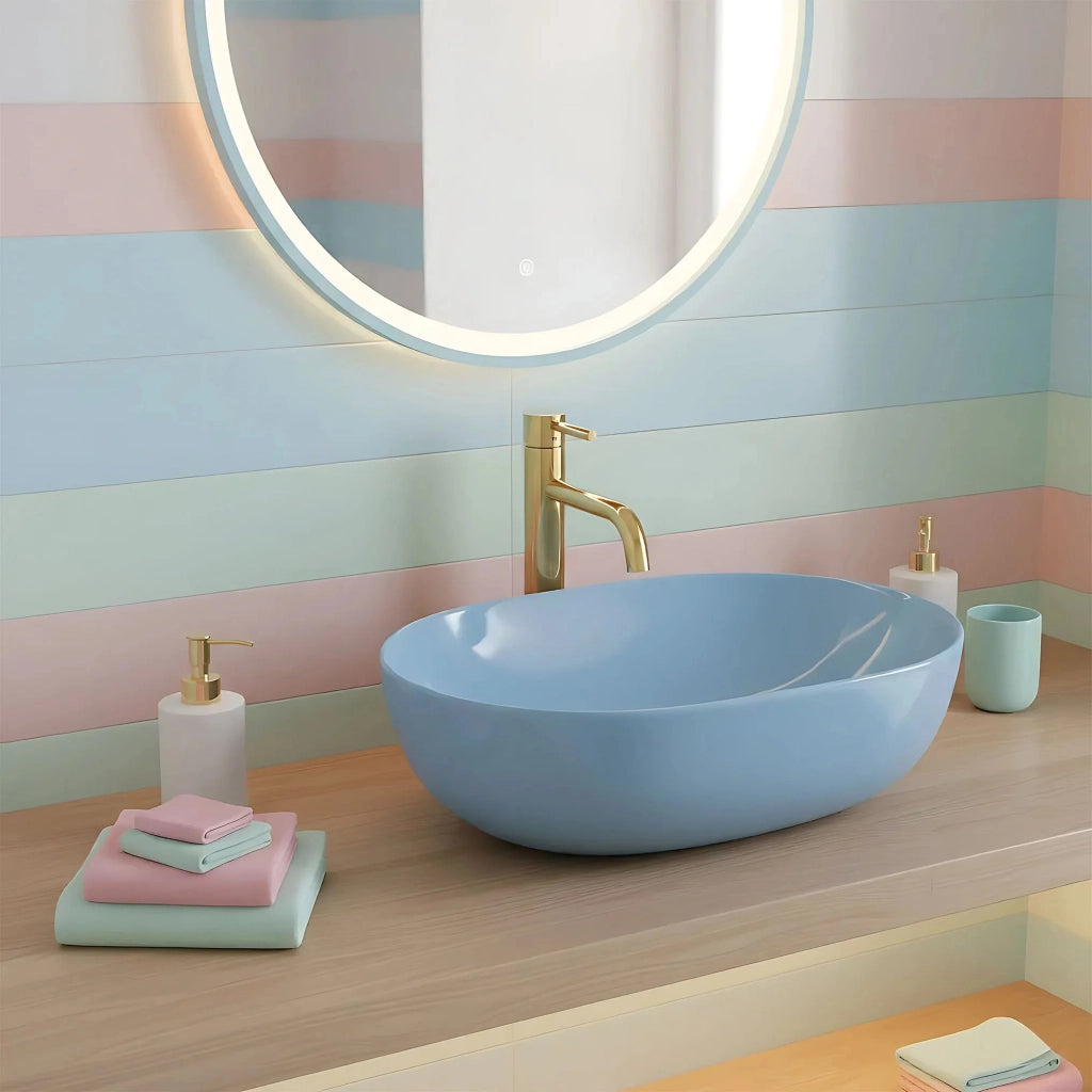 Lavabo Da Appoggio Rea Lisa L.blue Shiny