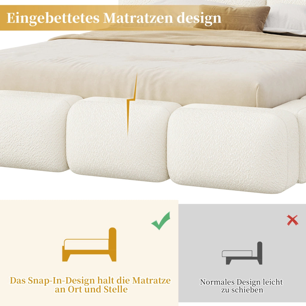 letto imbottito bouclé bianco 224 x 183 cm