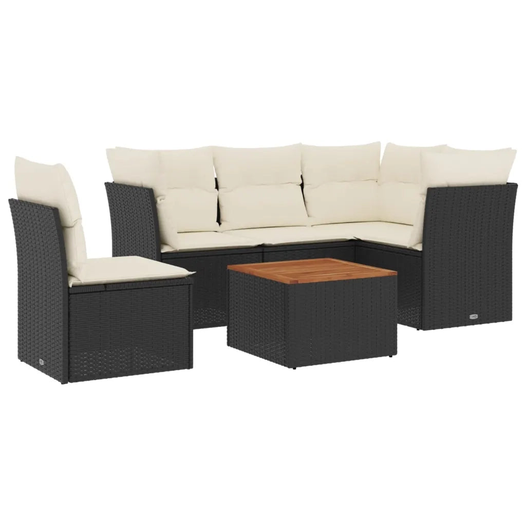 Set Divano da Giardino 6 pz con Cuscini Nero in Polyrattan 3223641