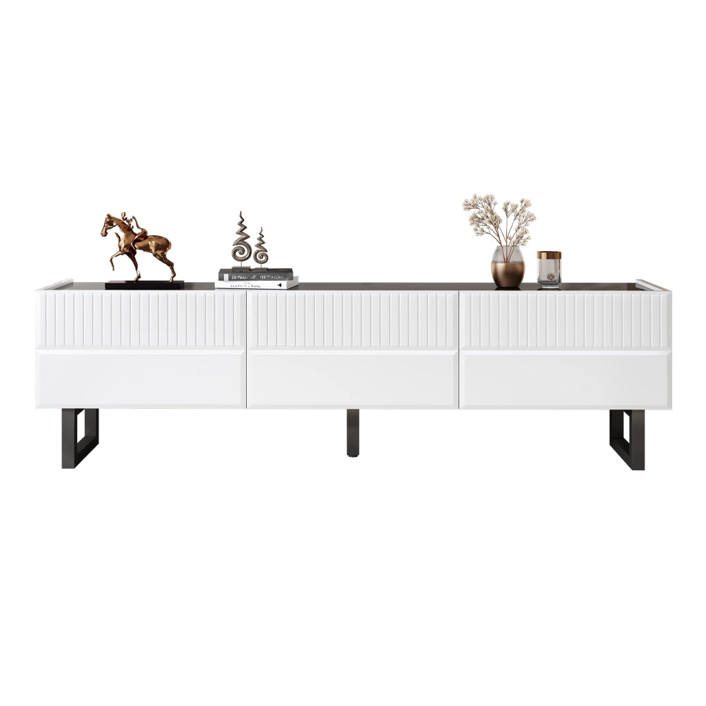 OKWISH Mobile TV con 3 Cassetti, Stile Minimalista, per Soggiorno, MDF e Pannelli di Particelle, Nero e Bianco, 170 x 35 x 47 cm