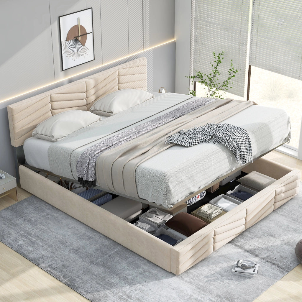 letto imbottito velluto beige 140 x 200 cm