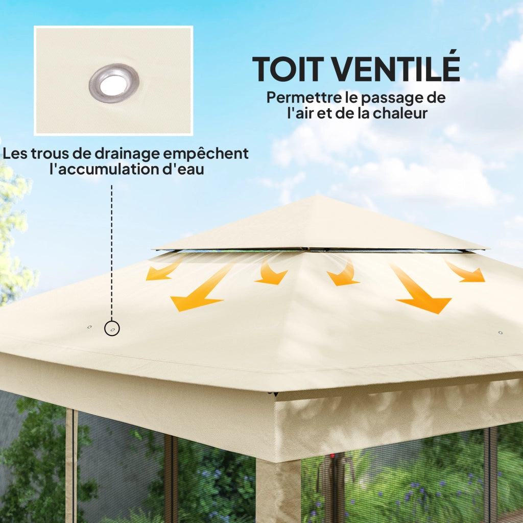 Gazebo pieghevole pop-up 3x3m ¨C Xylo ¨C metallo poliestere impermeabile anti UV con zanzariere crema
