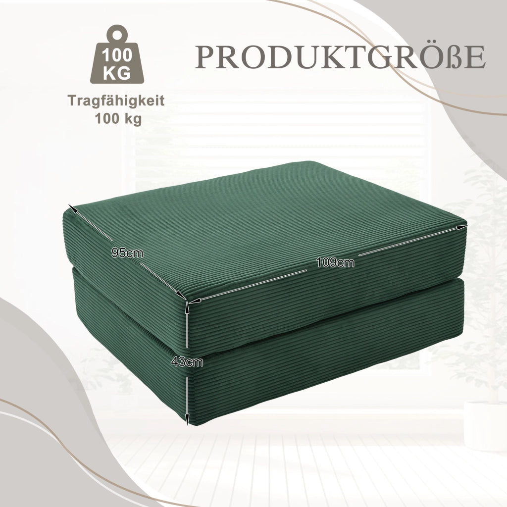 Poggiapiedi Convertibile con Funzione Letto, Struttura Modulare in Velluto Corduroy, Smeraldo