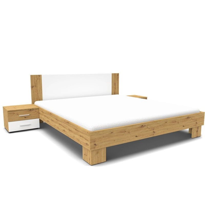 Struttura letto matrimoniale Meria 180 cm. con comodini integrati bianco e rovere