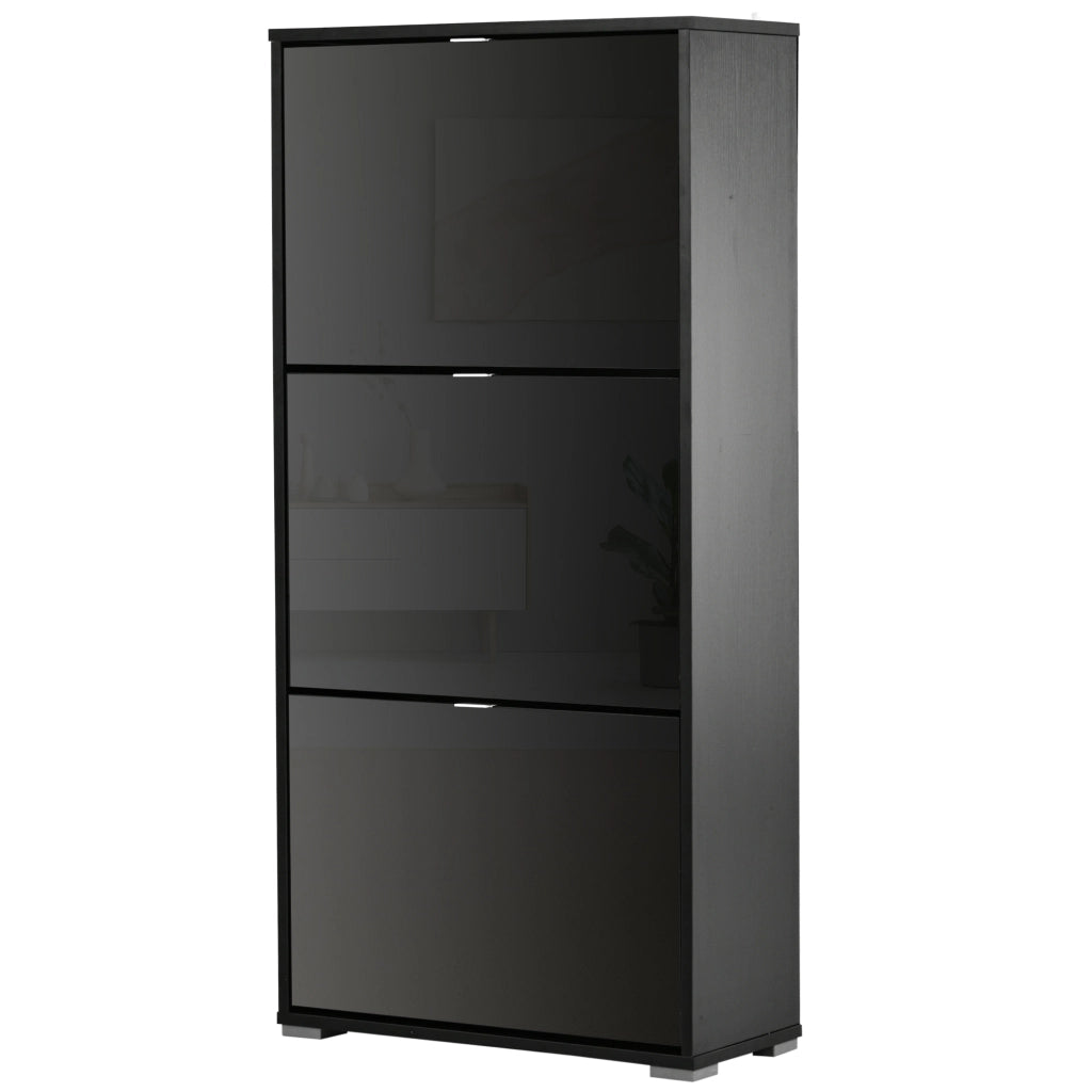 Scarpiera 3 ante 3 compartimenti ¨C zephmum ¨C legno laccato nero 60x26x124 cm