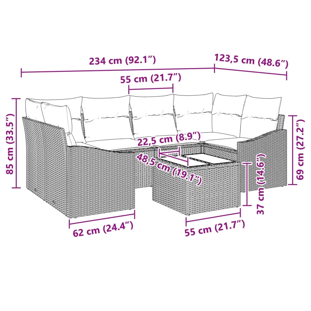 Set di divani con cuscino 7 pcs Nero e Turchese polyrattan 3346626