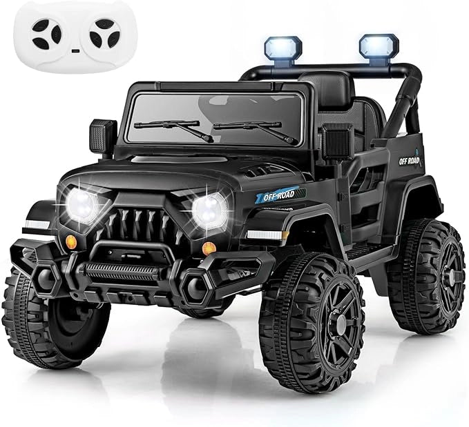 12V Macchina Elettrica per Bambini, Auto con Telecomando Luci LED Musica Clacson, 3 Velocità e 2 Motori, Veicolo Elettrico per Bambini 3+ Anni (Nero)