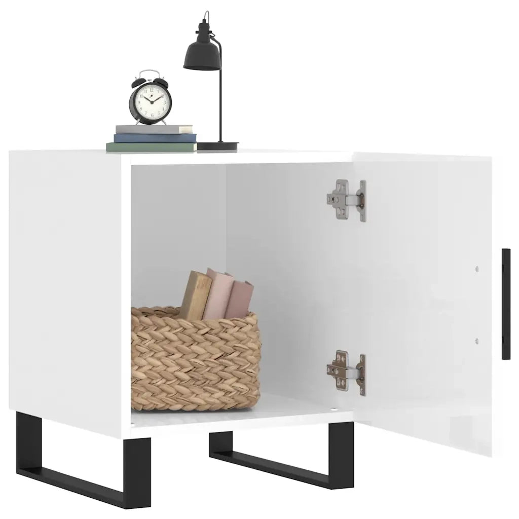 Comodini 2pz Bianco Lucido 40x40x50 cm in Legno Multistrato 827617