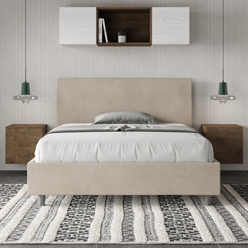 BS COM Letto una piazza e mezza contenitore imbottito 130x190 microfibra sabbia