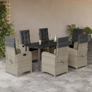 Set da Pranzo da Giardino 7 pz Cuscini Polyrattan Grigio Chiaro