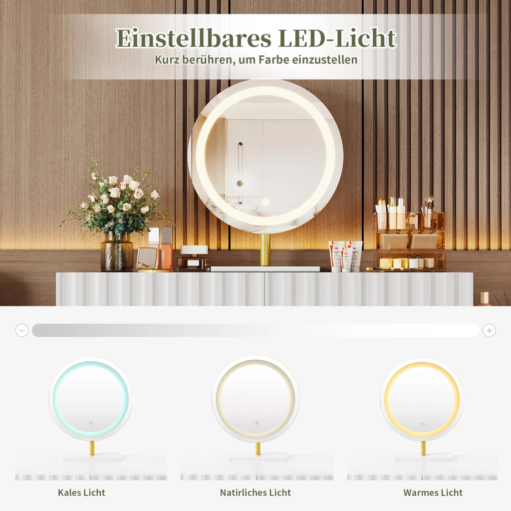 TOELETTA con specchio LED, 100x40x127 cm, bianco, 5 cassetti
