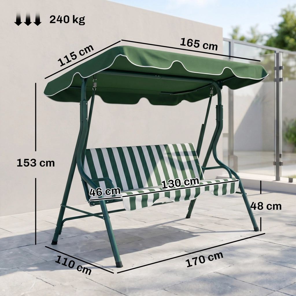 Sedia a dondolo da giardino con tenda ¨C Minimal ¨C Verde, acciaio, 170x110x153 cm